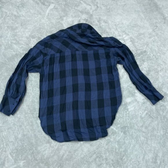 Sanctuary Blue & Black Plaid Button-Up Shirt M Cotton/Rayon Blend 6061 - Picture 2 of 8